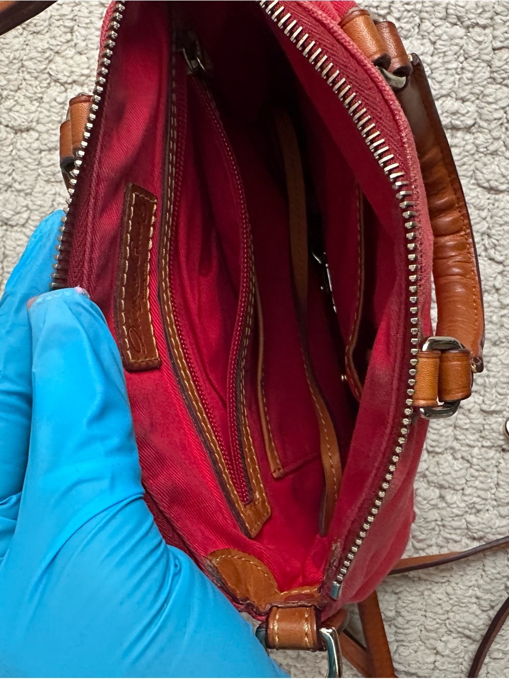 Dooney & Bourke Red Canvas Mini Satchel with Brown Leather Trim - Picture 4 of 6